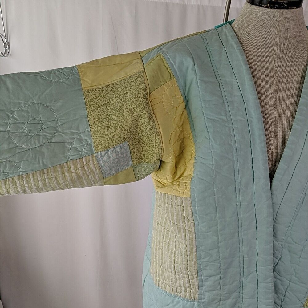 Quilted Patchwork Utility Jacket In Green And Yel… - image 5